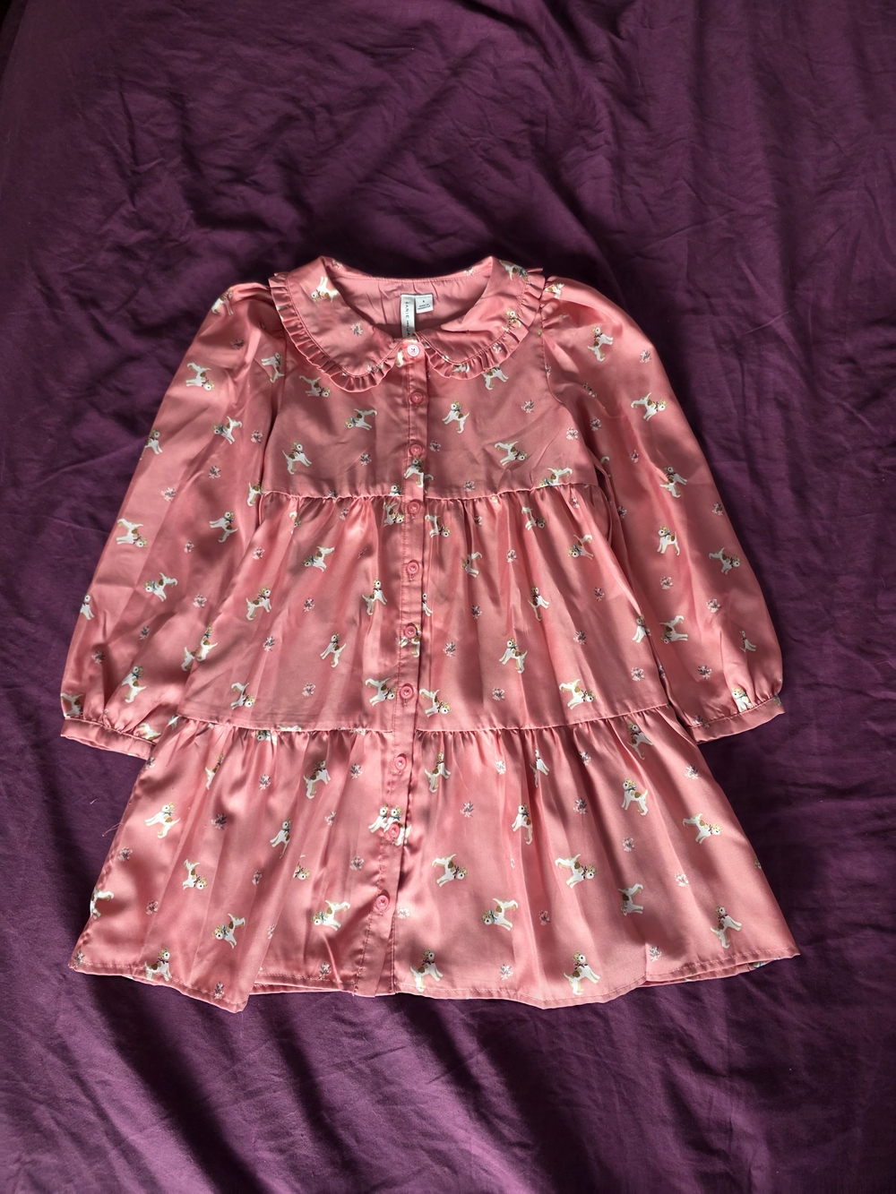 Janie and Jack Pink Puppy Print Tiered Nightgown